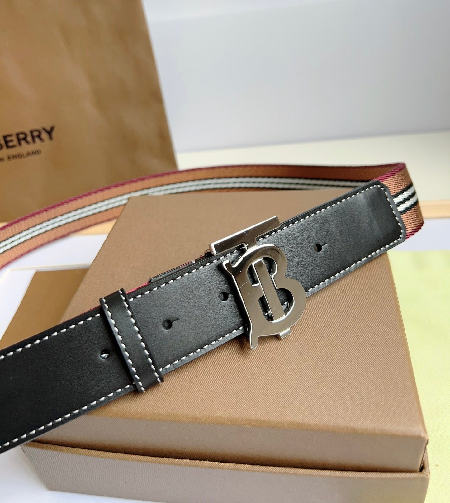 High quality new retro trend TB-L canvas patchwork leather men's waist belt and pants belt gift box set