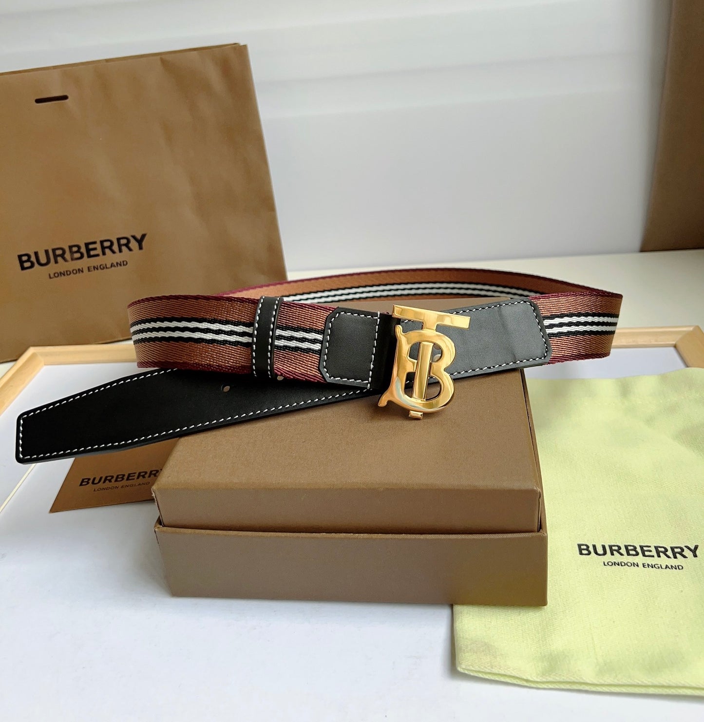 High quality new retro trend TB-L canvas patchwork leather men's waist belt and pants belt gift box set