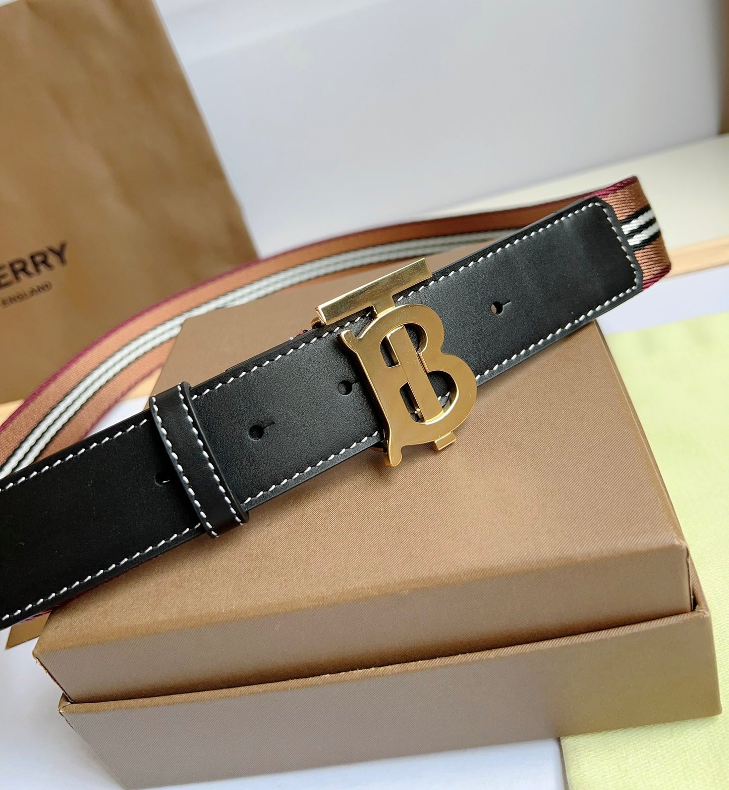 High quality new retro trend TB-L canvas patchwork leather men's waist belt and pants belt gift box set