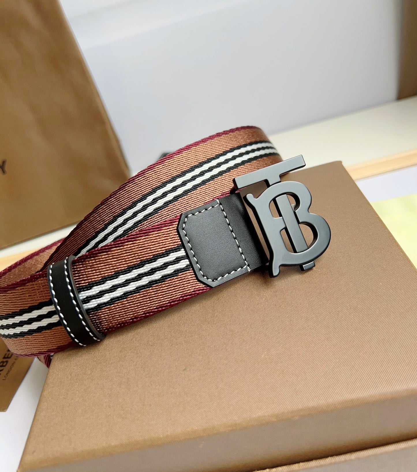 High quality new retro trend TB-L canvas patchwork leather men's waist belt and pants belt gift box set