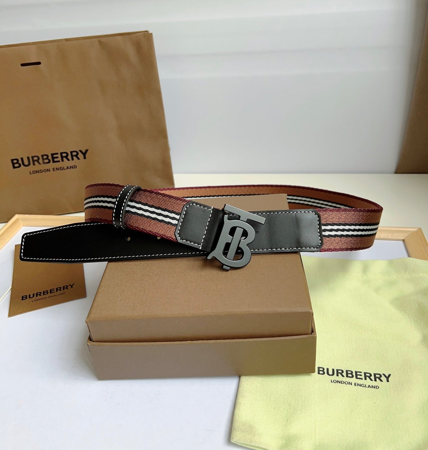 High quality new retro trend TB-L canvas patchwork leather men's waist belt and pants belt gift box set