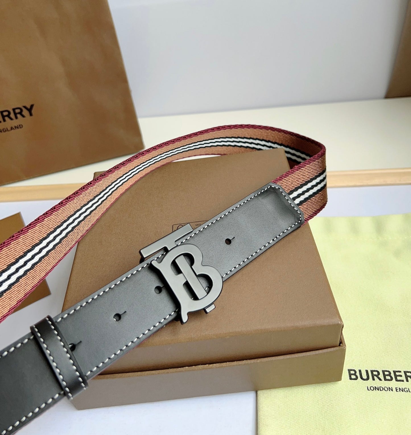 High quality new retro trend TB-L canvas patchwork leather men's waist belt and pants belt gift box set