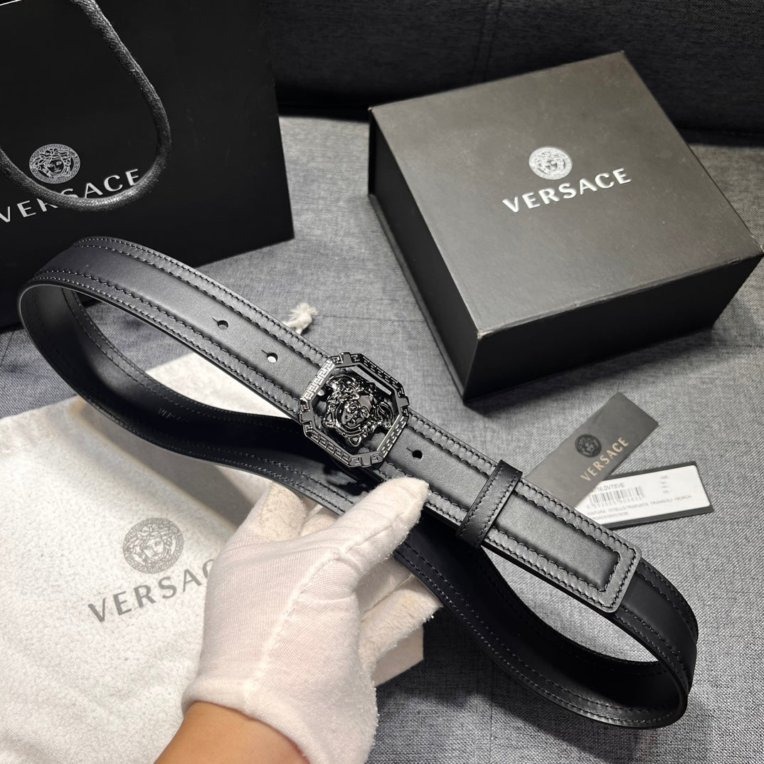 New fashion trend La Medusa hollowed out men's buckle style cowhide waist belt belt