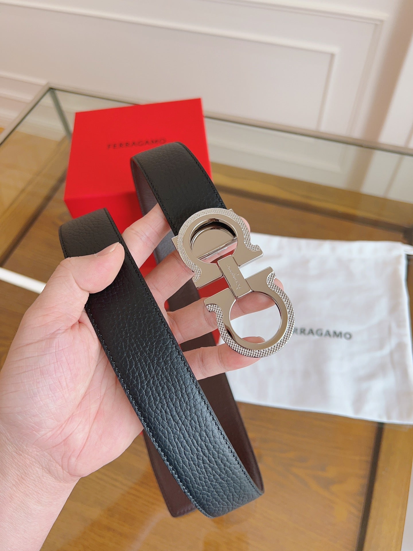 New Light Luxury Versatile Men's Classic Horseshoe Buckle Double sided Cowhide Belt and Strap