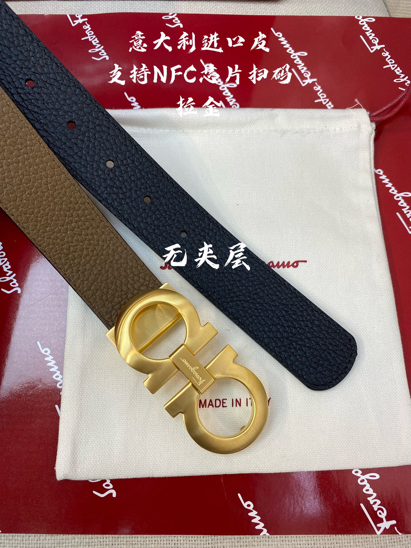New light luxury high-end versatile casual men's classic horseshoe buckle double-sided cowhide waist belt belt