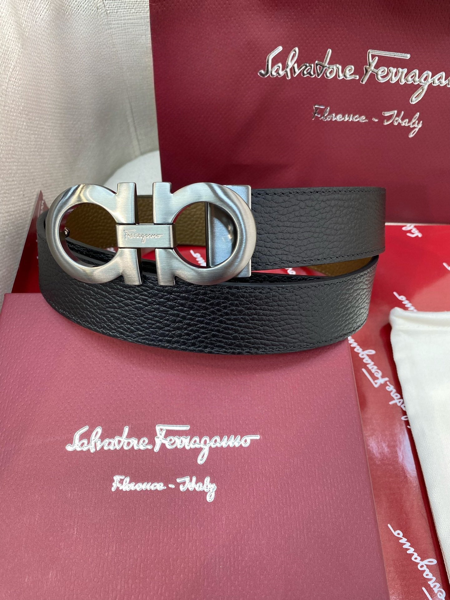 New light luxury high-end versatile casual men's classic horseshoe buckle double-sided cowhide waist belt belt