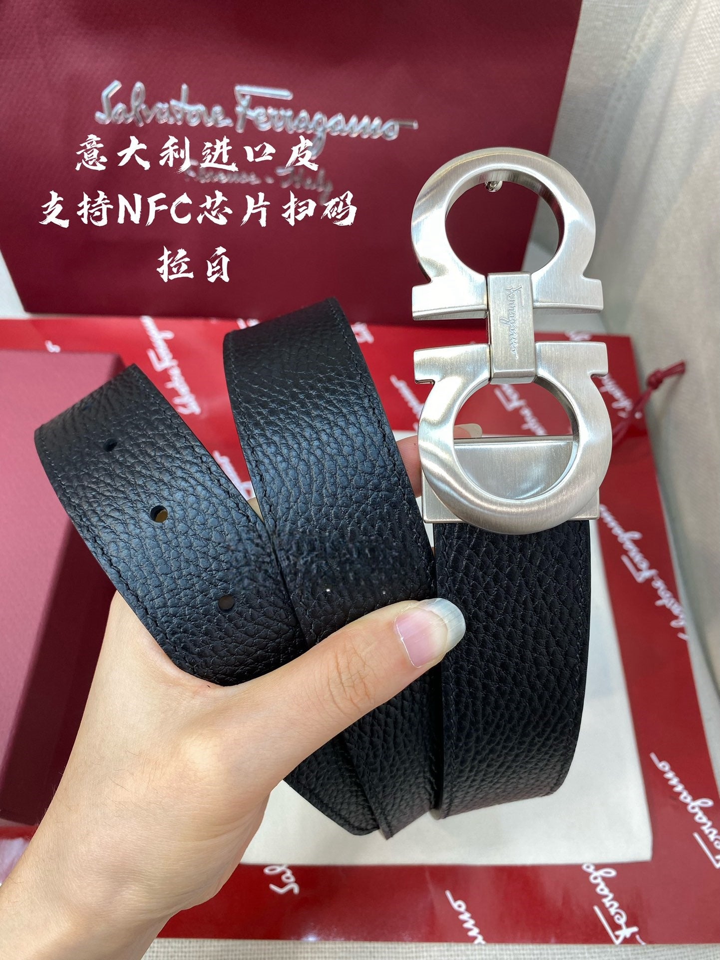 New light luxury high-end versatile casual men's classic horseshoe buckle double-sided cowhide waist belt belt