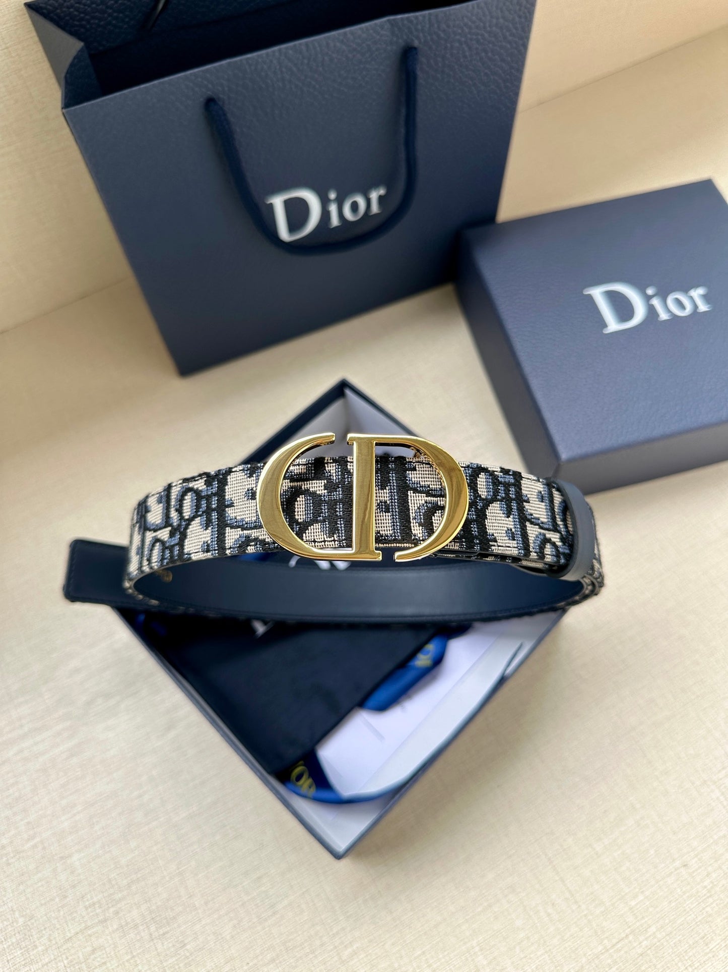 New trendy Instagram style CD men's smooth buckle woven fabric pattern fashionable versatile waist belt
