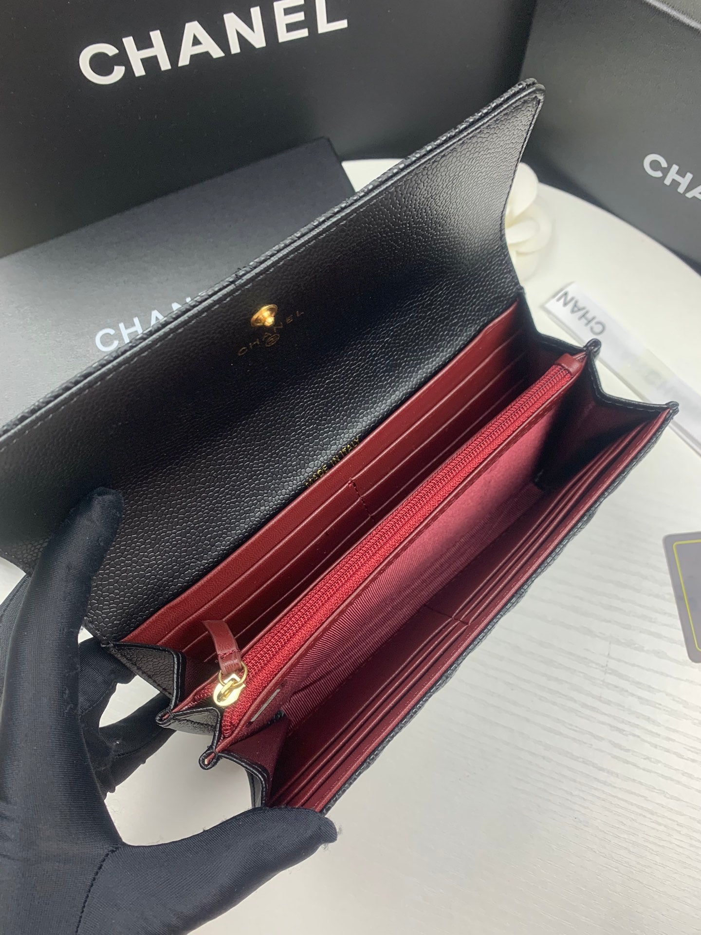 New European and American high-end Lingge genuine leather women's long style small fragrant windmill stitching multifunctional handbag wallet