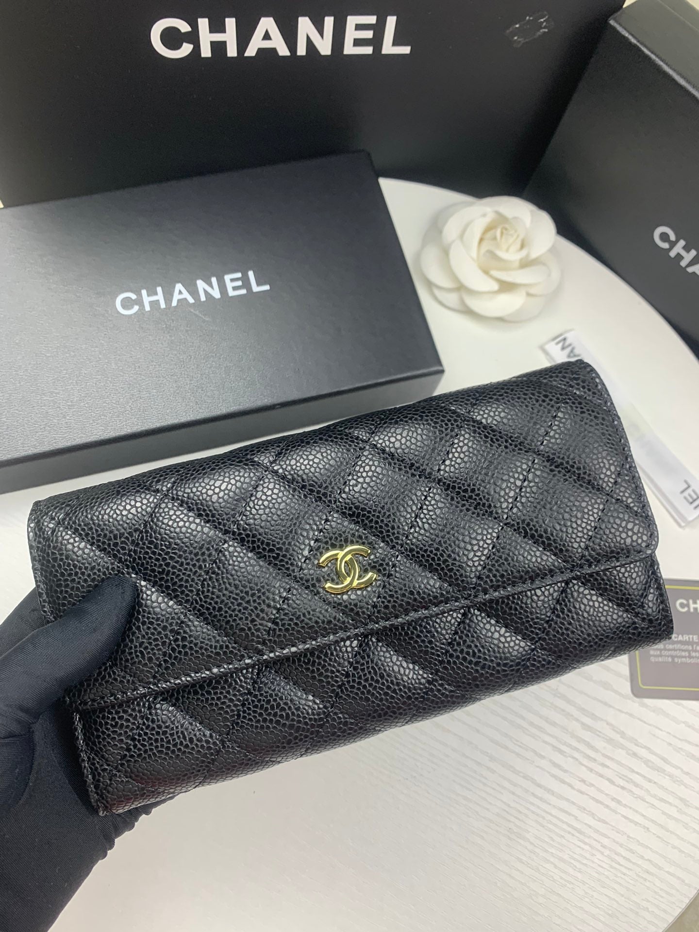 New European and American high-end Lingge genuine leather women's long style small fragrant windmill stitching multifunctional handbag wallet