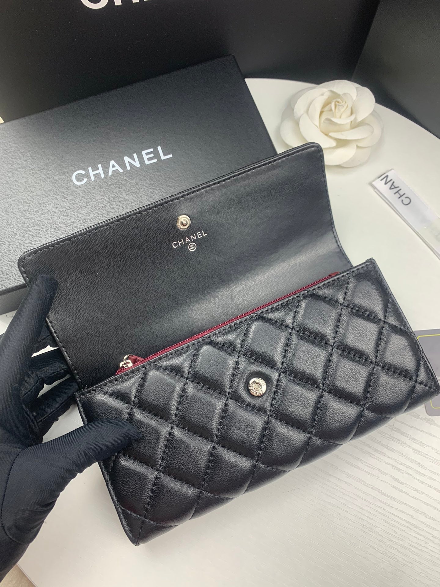 New European and American high-end Lingge genuine leather women's long style small fragrant windmill stitching multifunctional handbag wallet