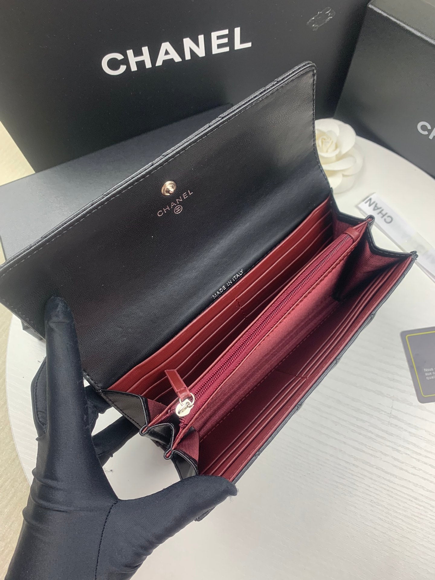New European and American high-end Lingge genuine leather women's long style small fragrant windmill stitching multifunctional handbag wallet