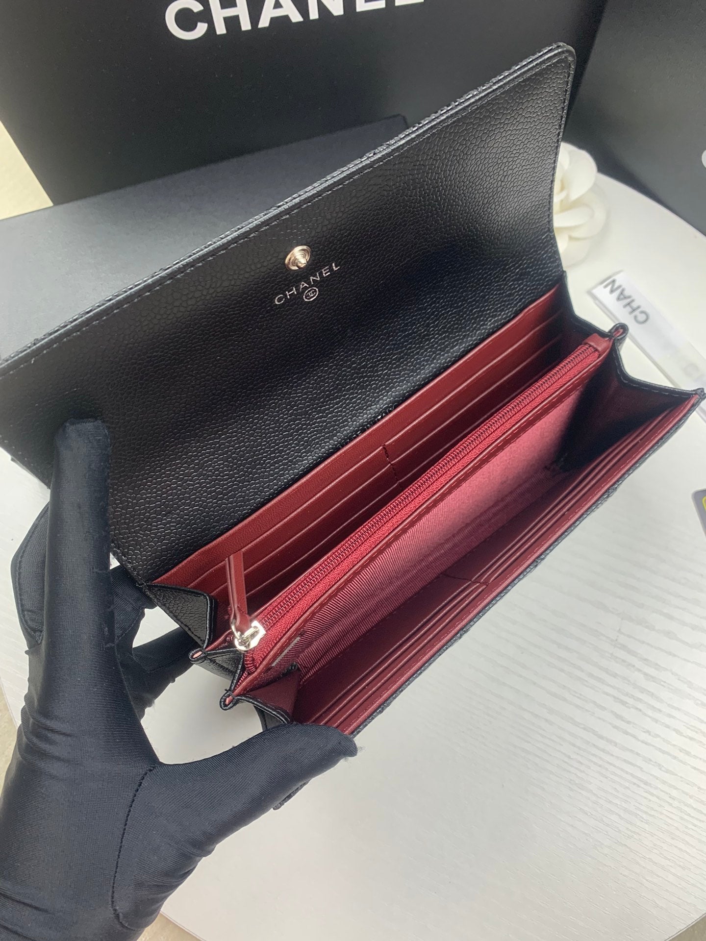 New European and American high-end Lingge genuine leather women's long style small fragrant windmill stitching multifunctional handbag wallet