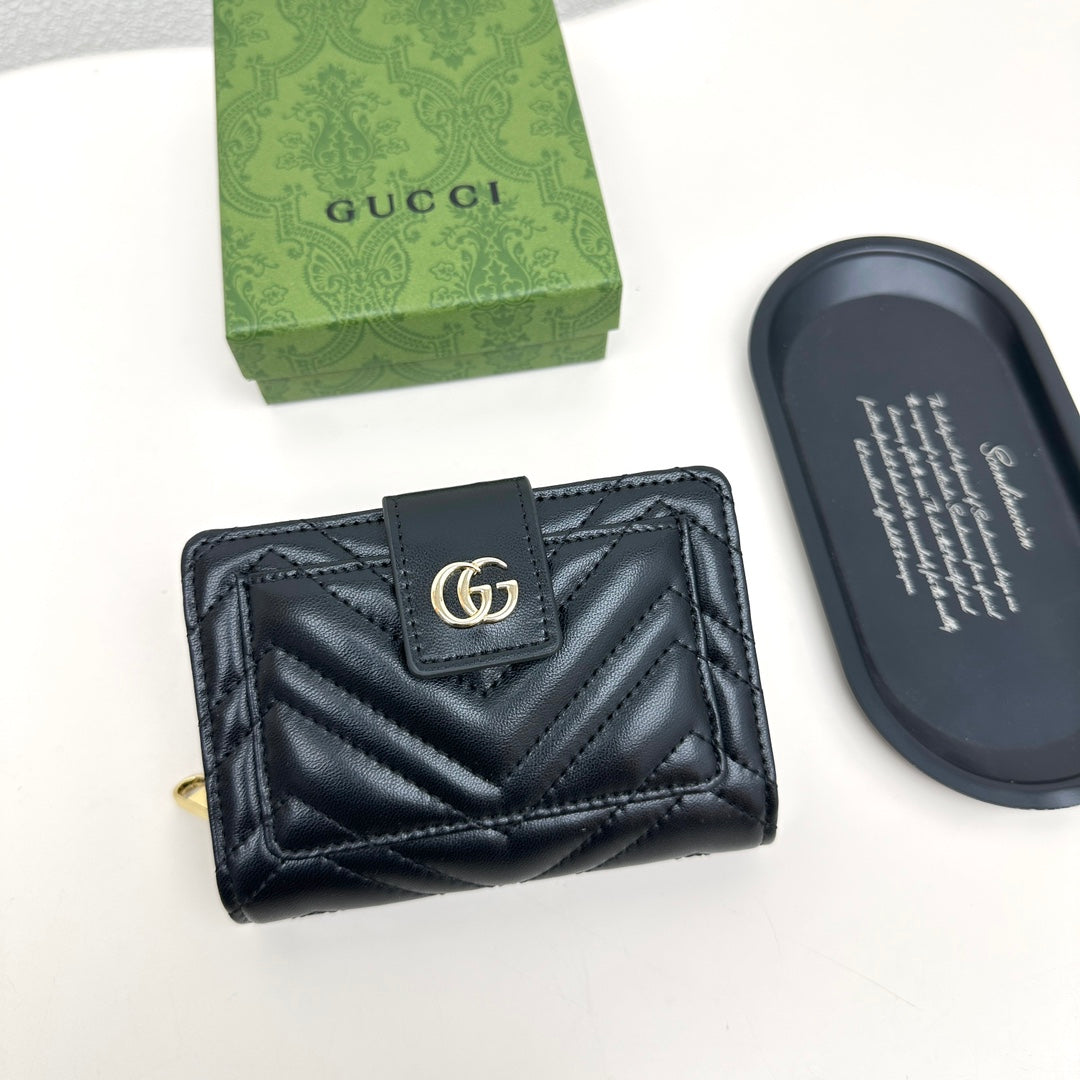 New Fashion Trend Double G Women's Short Head Layer Leather Zipper Zero Wallet Genuine Leather Lingge Card Bag Women