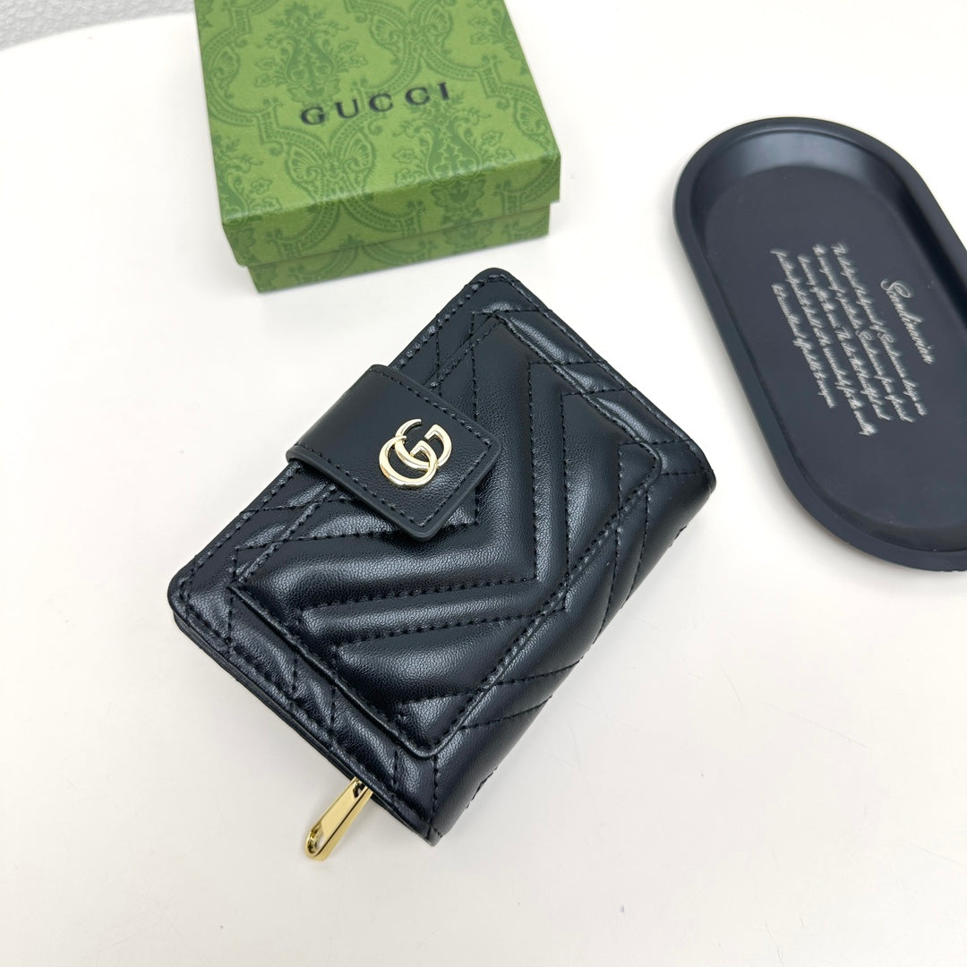 New Fashion Trend Double G Women's Short Head Layer Leather Zipper Zero Wallet Genuine Leather Lingge Card Bag Women
