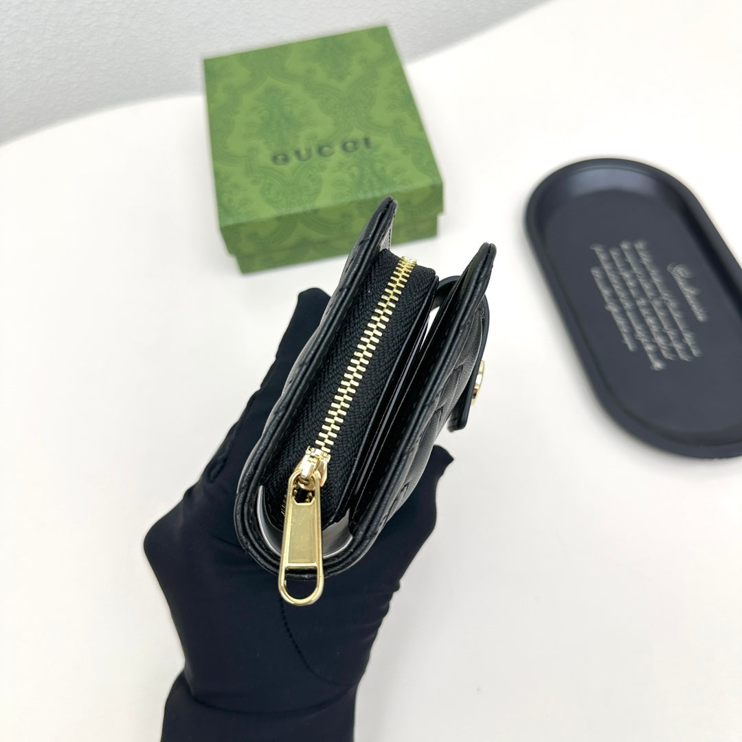 New Fashion Trend Double G Women's Short Head Layer Leather Zipper Zero Wallet Genuine Leather Lingge Card Bag Women