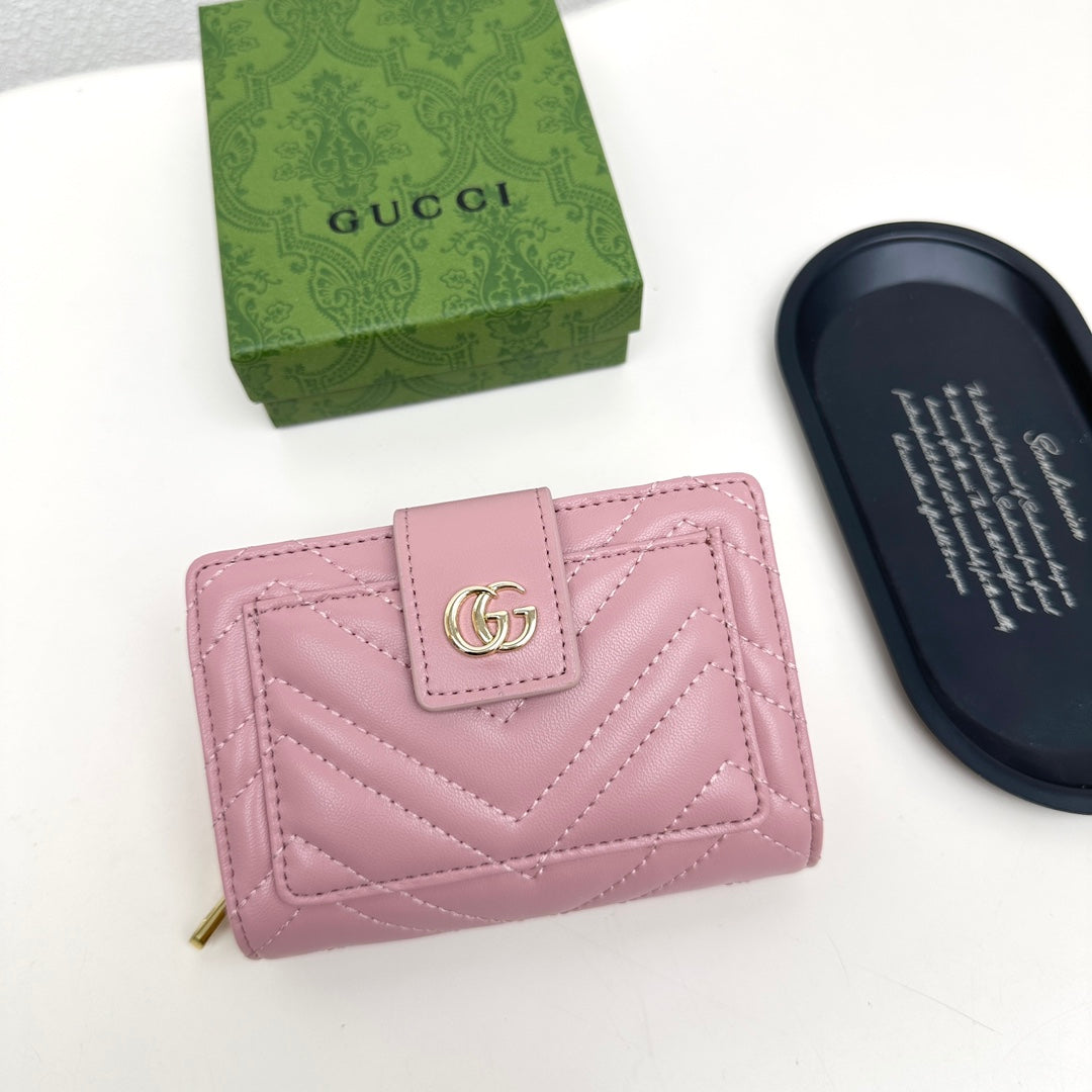 New Fashion Trend Double G Women's Short Head Layer Leather Zipper Zero Wallet Genuine Leather Lingge Card Bag Women
