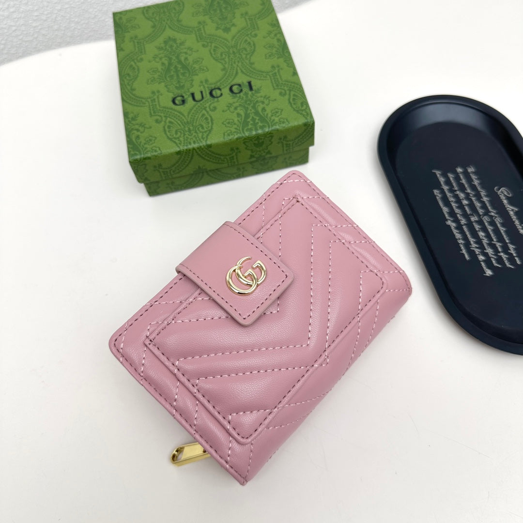 New Fashion Trend Double G Women's Short Head Layer Leather Zipper Zero Wallet Genuine Leather Lingge Card Bag Women