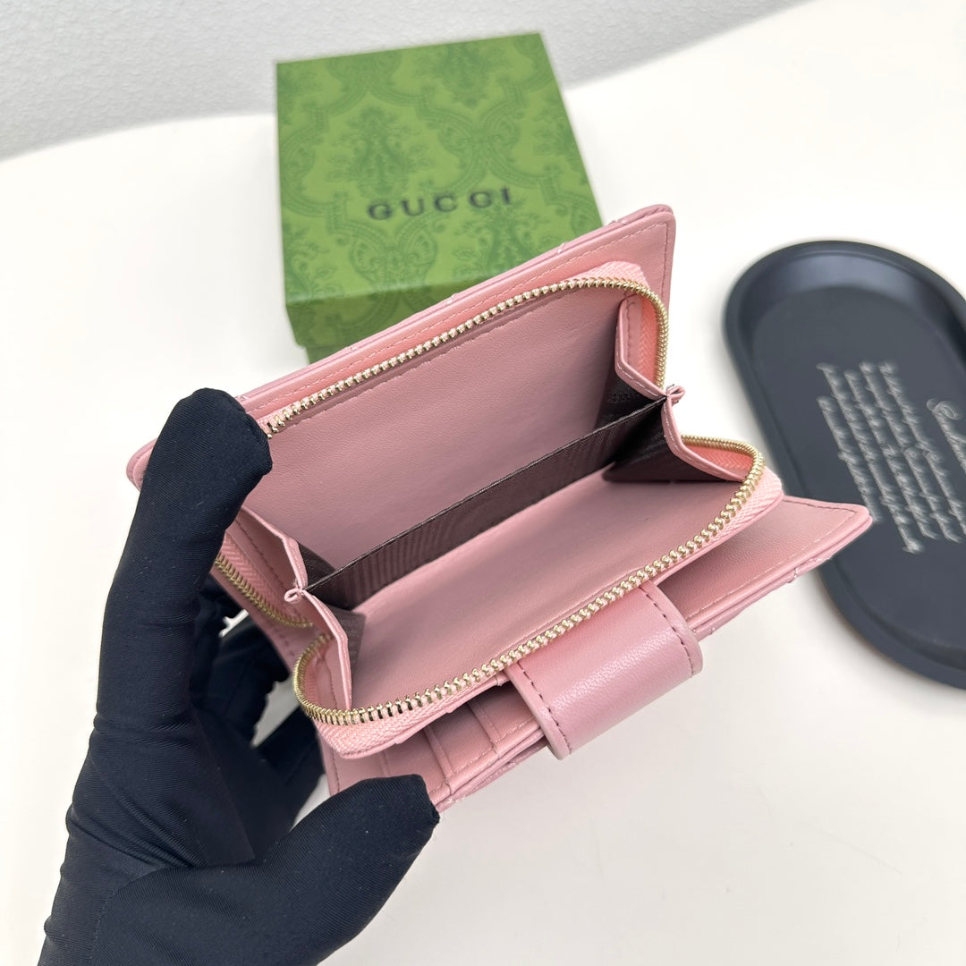 New Fashion Trend Double G Women's Short Head Layer Leather Zipper Zero Wallet Genuine Leather Lingge Card Bag Women