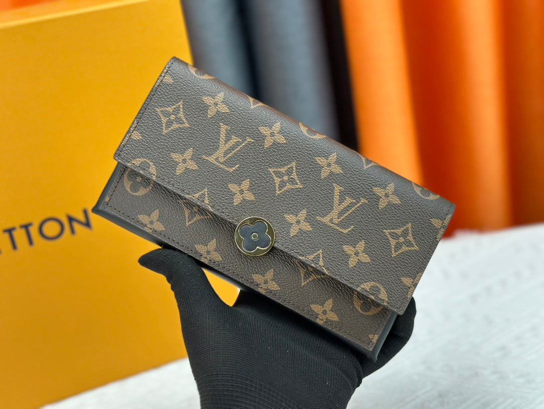 High quality European and American new fashion high-end women's genuine leather long flower multifunctional wallet with large capacity