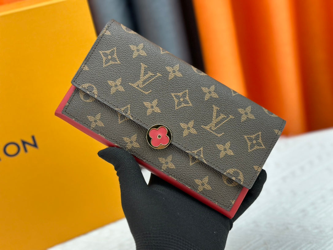 High quality European and American new fashion high-end women's genuine leather long flower multifunctional wallet with large capacity