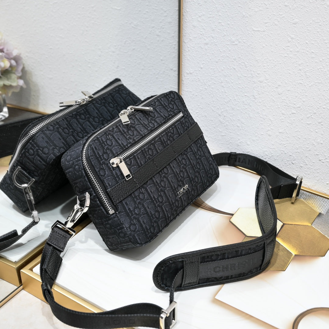 New Men's Postman Bag Double Zipper Camera Bag Retro Cowhide Jacquard Embroidery Shoulder Bag Crossbody Bag Messenger Bag
