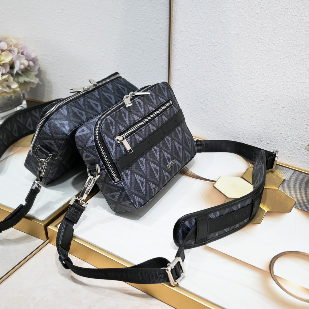 New Men's Postman Bag Double Zipper Camera Bag Retro Cowhide Jacquard Embroidery Shoulder Bag Crossbody Bag Messenger Bag