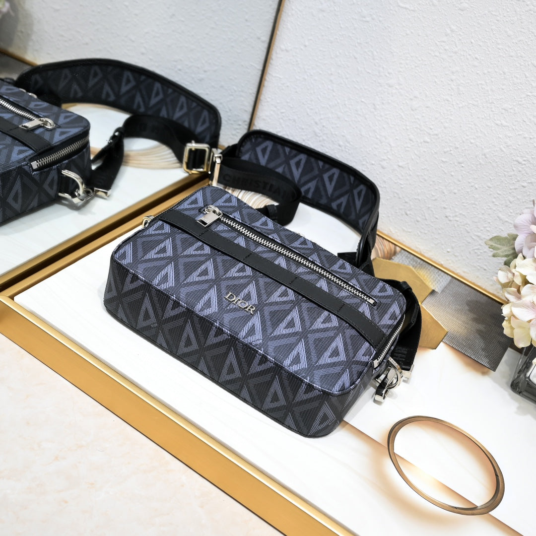 New Men's Postman Bag Double Zipper Camera Bag Retro Cowhide Jacquard Embroidery Shoulder Bag Crossbody Bag Messenger Bag