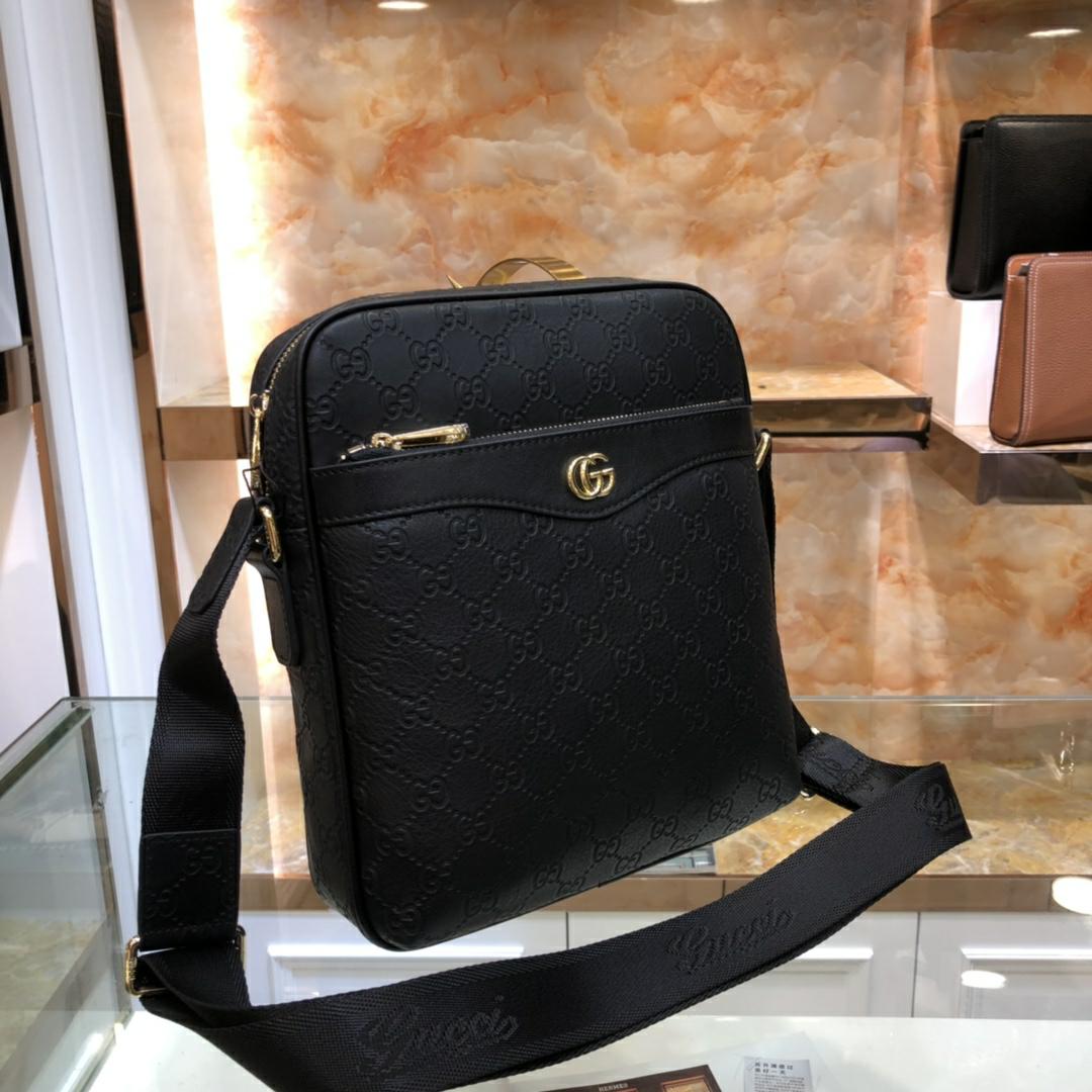 European and American high-quality new fashion trend light luxury GG men's versatile top of the line cowhide leather crossbody single shoulder hand-held mailman bag