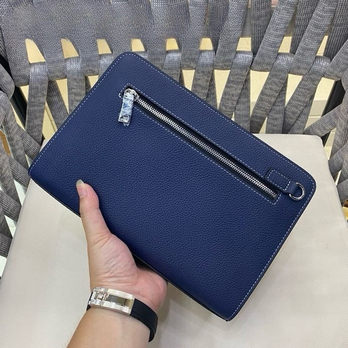 New Light Luxury European and American Fashion Casual Men's Leather Lychee Pattern Envelope Bag Handbag