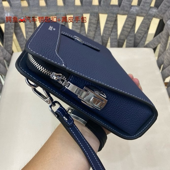 New Light Luxury European and American Fashion Casual Men's Leather Lychee Pattern Envelope Bag Handbag