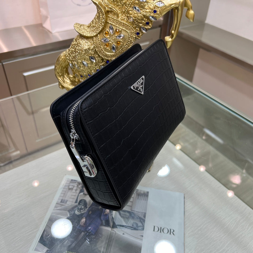 European and American high-quality new casual fashion business leather password lock bag crocodile pattern men's leather handbag wallet