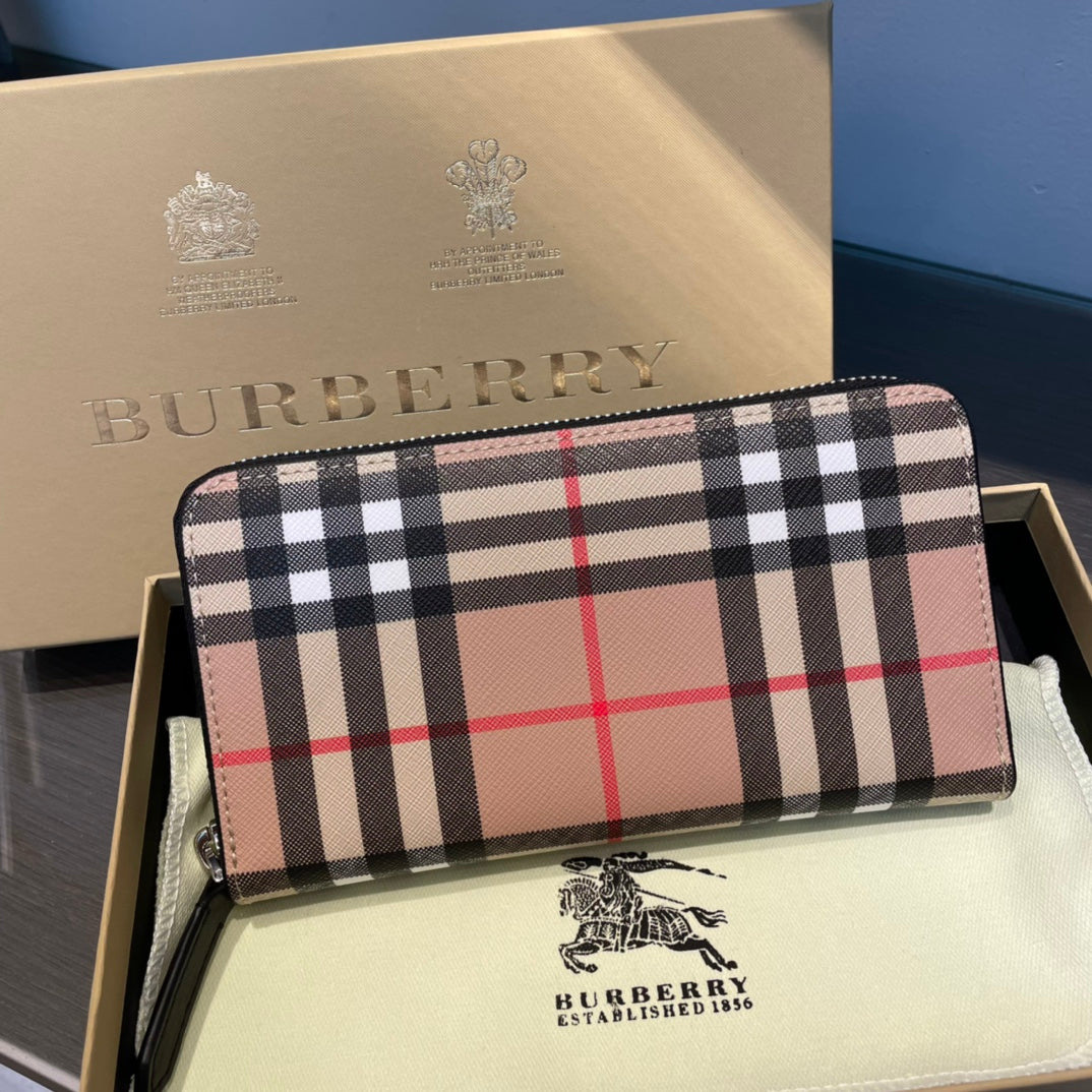 European and American trend new fashion plaid cowhide leather men's long zipper hand-held foreskin clip phone bag wallet