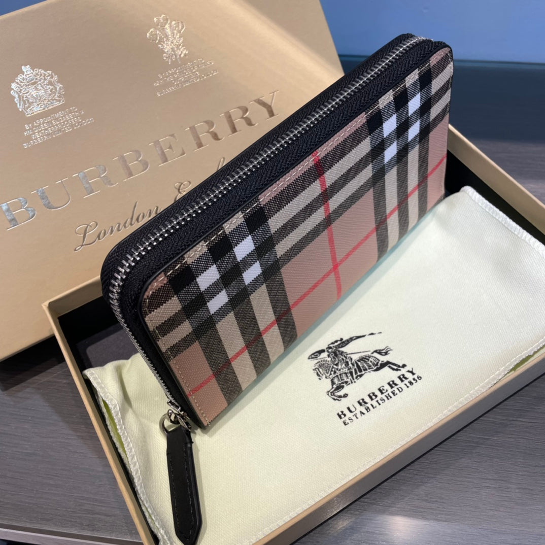 European and American trend new fashion plaid cowhide leather men's long zipper hand-held foreskin clip phone bag wallet