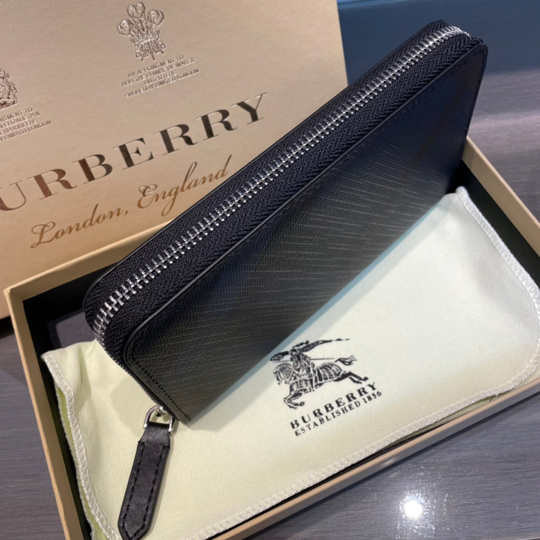 European and American trend new fashion plaid cowhide leather men's long zipper hand-held foreskin clip phone bag wallet