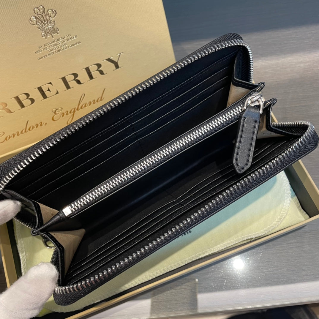 European and American trend new fashion plaid cowhide leather men's long zipper hand-held foreskin clip phone bag wallet