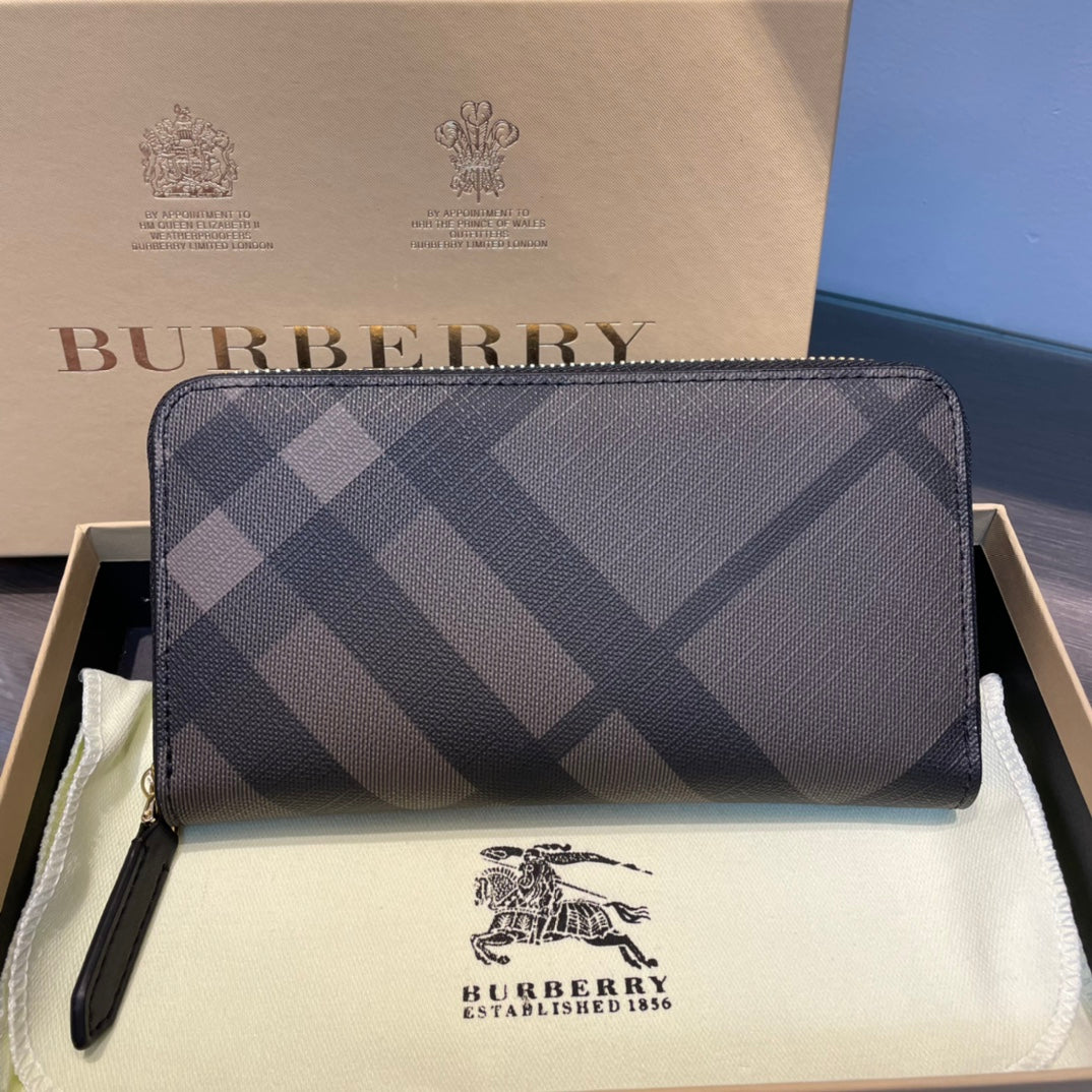 European and American trend new fashion plaid cowhide leather men's long zipper hand-held foreskin clip phone bag wallet