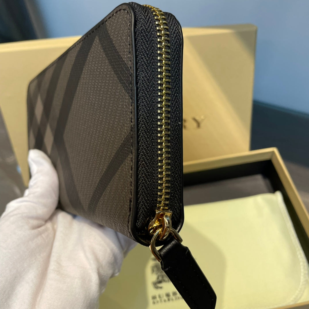 European and American trend new fashion plaid cowhide leather men's long zipper hand-held foreskin clip phone bag wallet