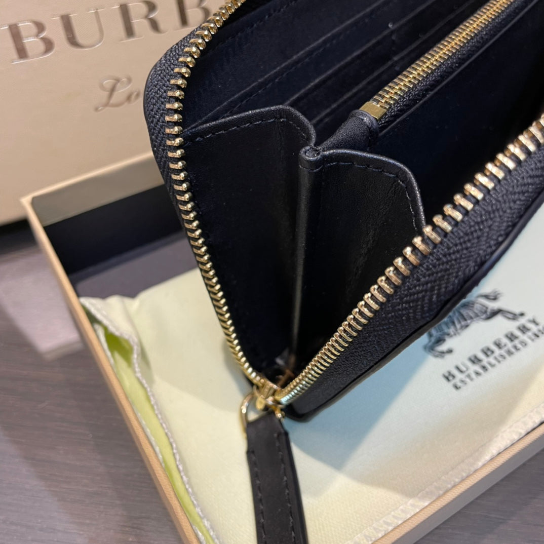 European and American trend new fashion plaid cowhide leather men's long zipper hand-held foreskin clip phone bag wallet