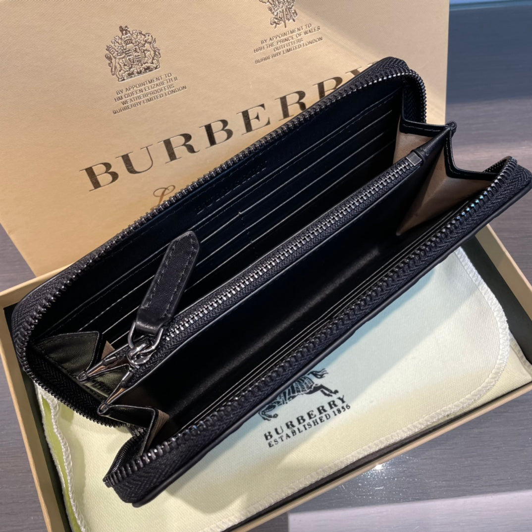 European and American trend new fashion plaid cowhide leather men's long zipper hand-held foreskin clip phone bag wallet
