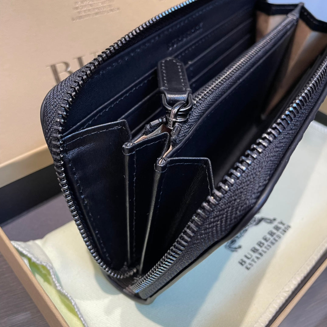 European and American trend new fashion plaid cowhide leather men's long zipper hand-held foreskin clip phone bag wallet