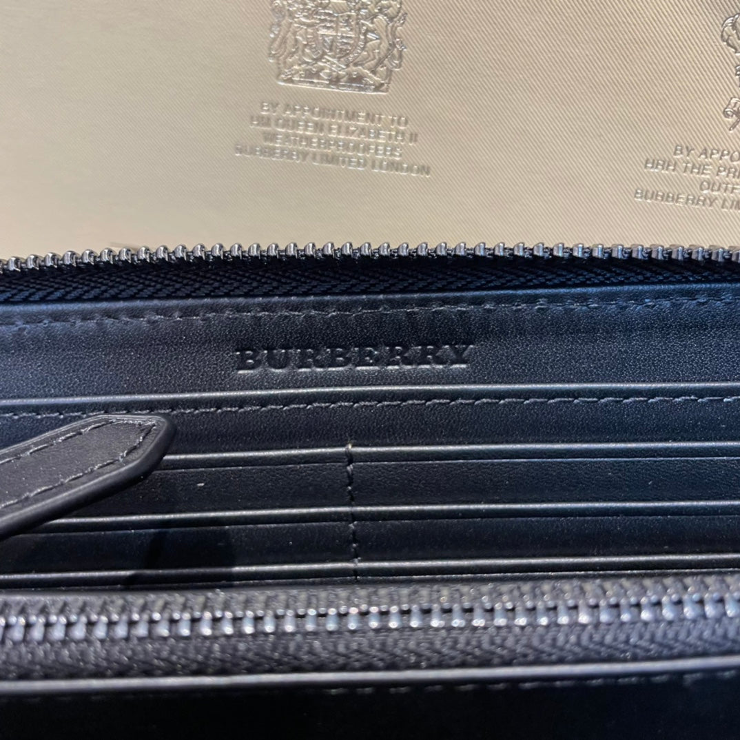 European and American trend new fashion plaid cowhide leather men's long zipper hand-held foreskin clip phone bag wallet