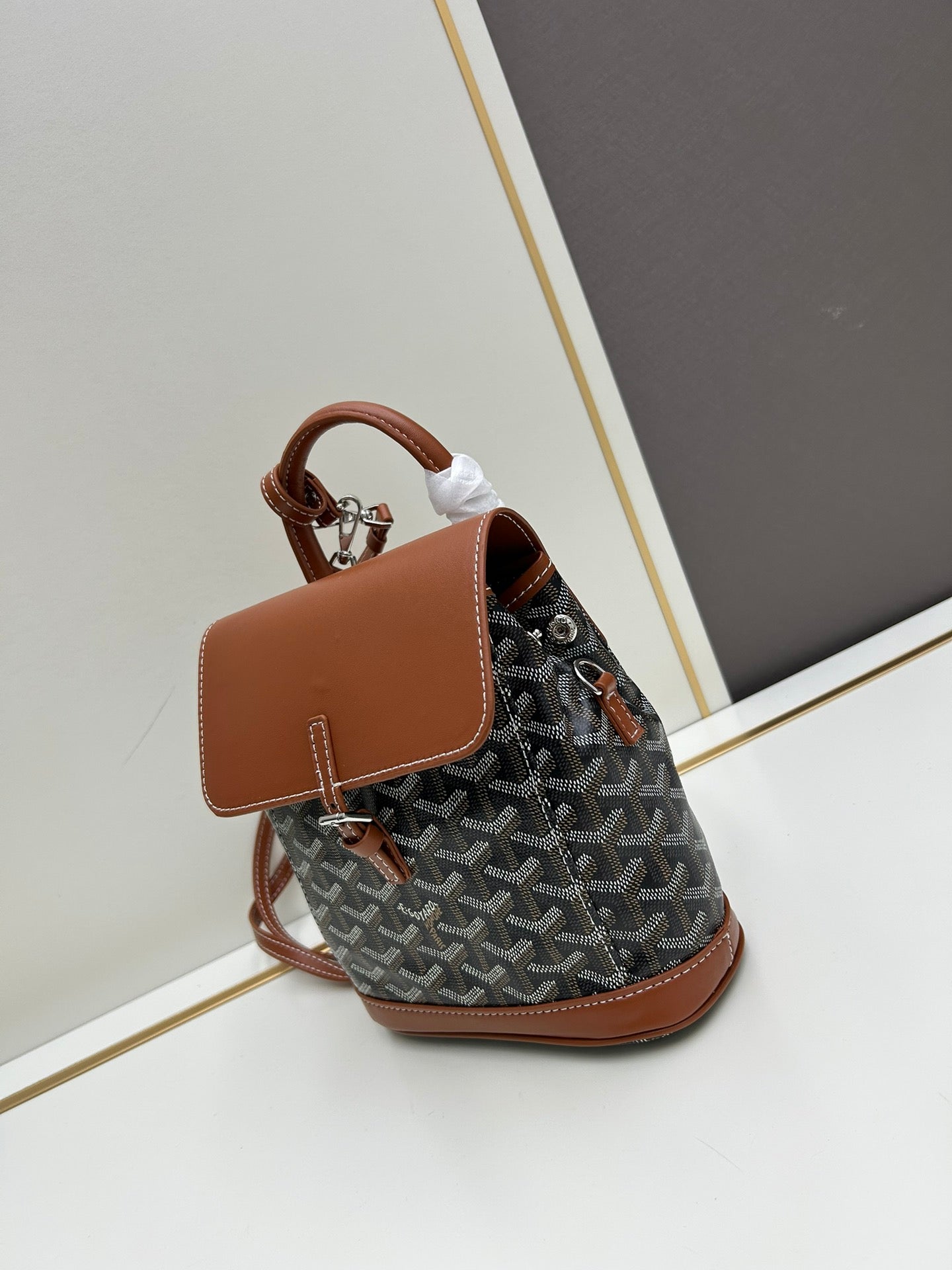 New Fashionable and Stylish Alpin Mini Women's Style Backpack with Old Flower Full Print Leather Backpack, Single Shoulder Crossbody Bag