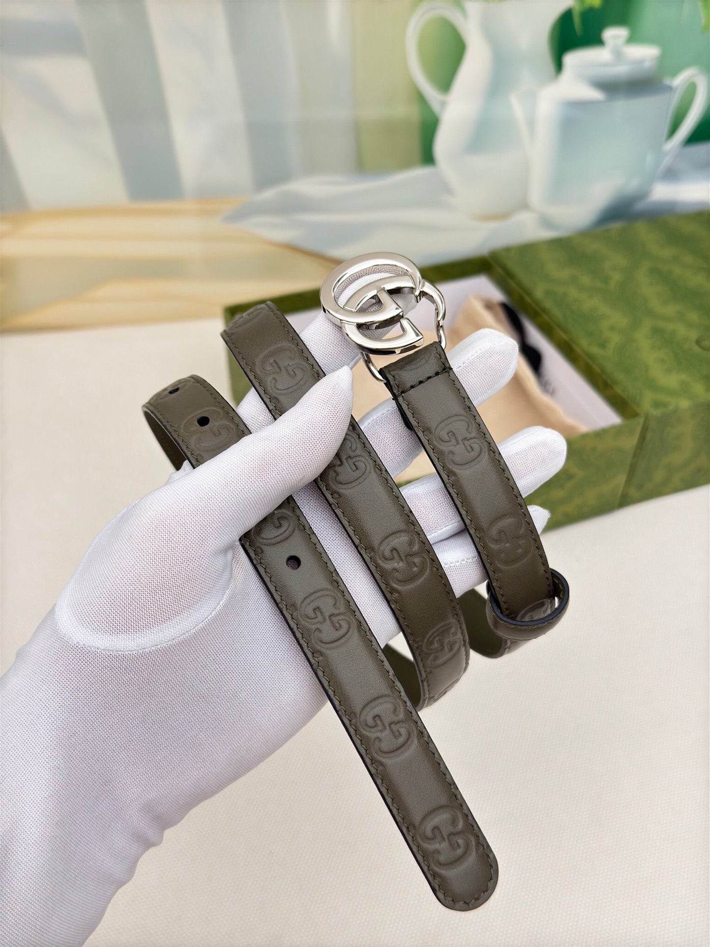 New interlocking double G buckle 15mm waist belt, fashionable and versatile decoration, wide shorts skirt, high-end feeling, paired with jeans waist belt