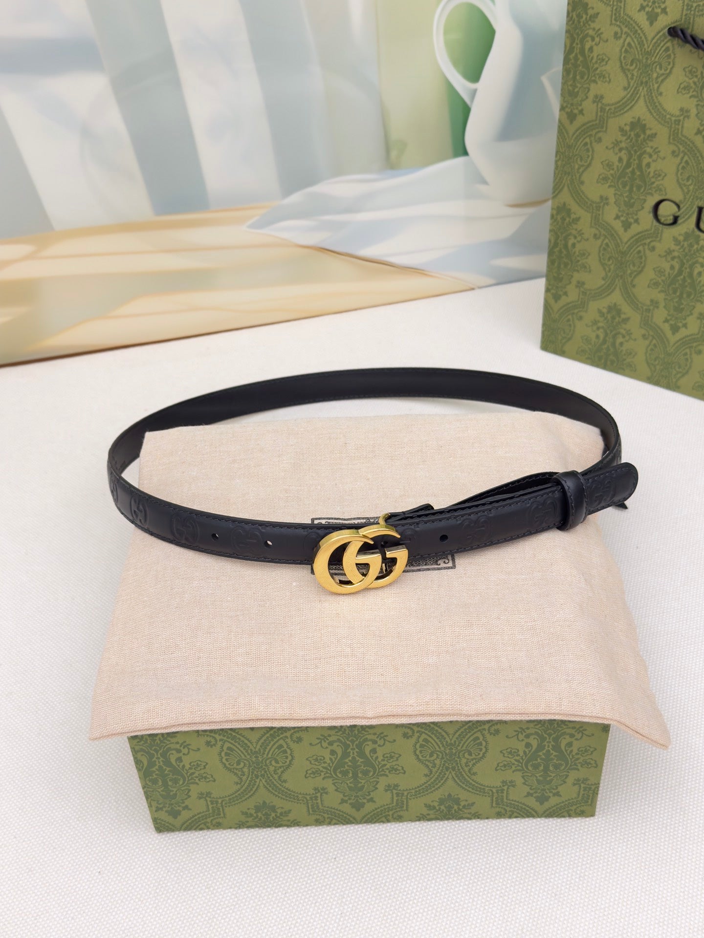 New interlocking double G buckle 15mm waist belt, fashionable and versatile decoration, wide shorts skirt, high-end feeling, paired with jeans waist belt
