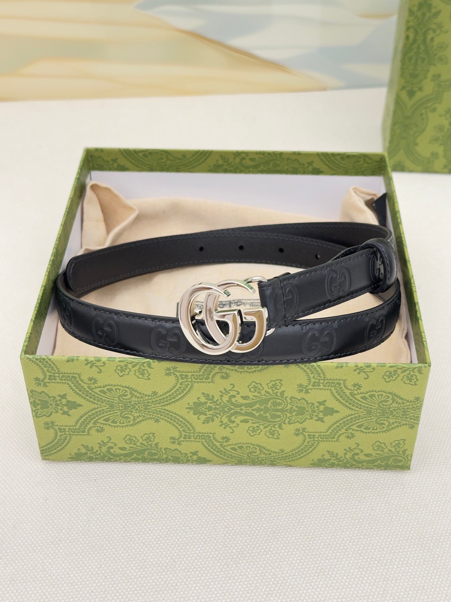 New interlocking double G buckle 15mm waist belt, fashionable and versatile decoration, wide shorts skirt, high-end feeling, paired with jeans waist belt