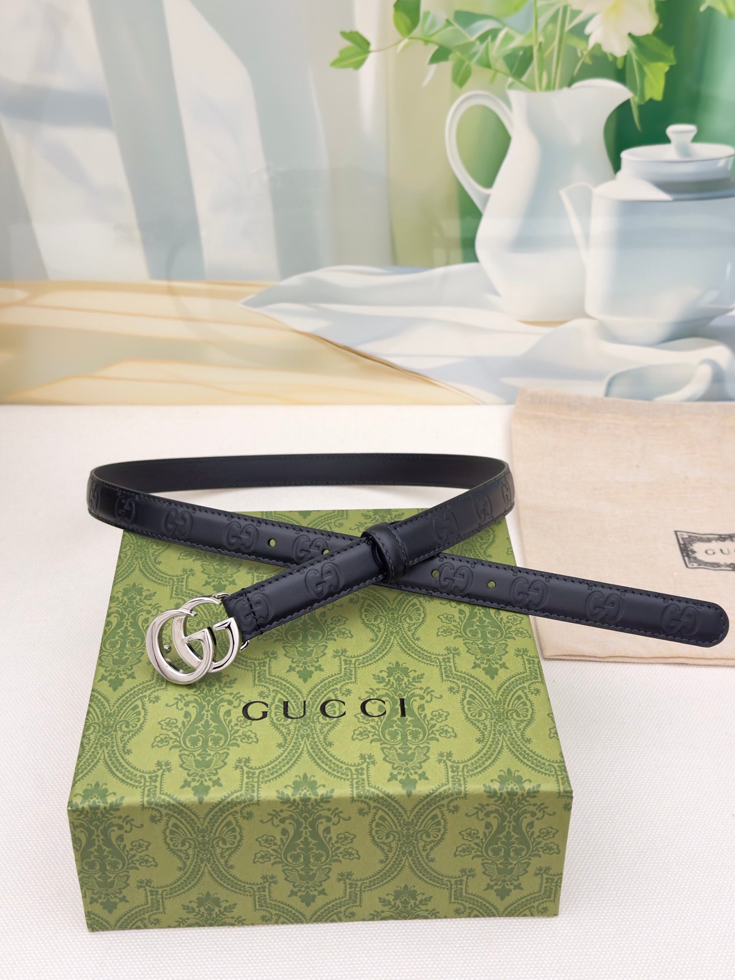 New interlocking double G buckle 15mm waist belt, fashionable and versatile decoration, wide shorts skirt, high-end feeling, paired with jeans waist belt