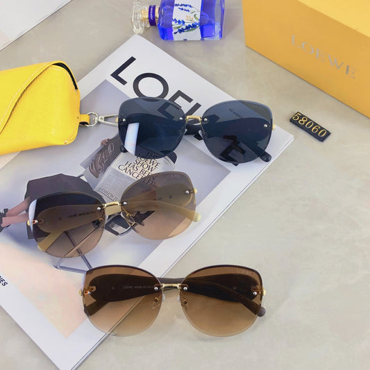 New Loewe premium brown cut sunglasses for female actors with elegant temperament, square UV resistant sunglasses, fashionable