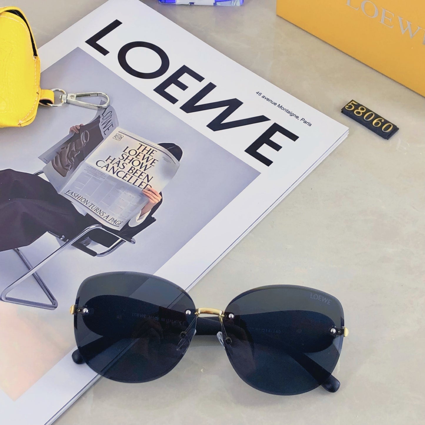 New Loewe premium brown cut sunglasses for female actors with elegant temperament, square UV resistant sunglasses, fashionable