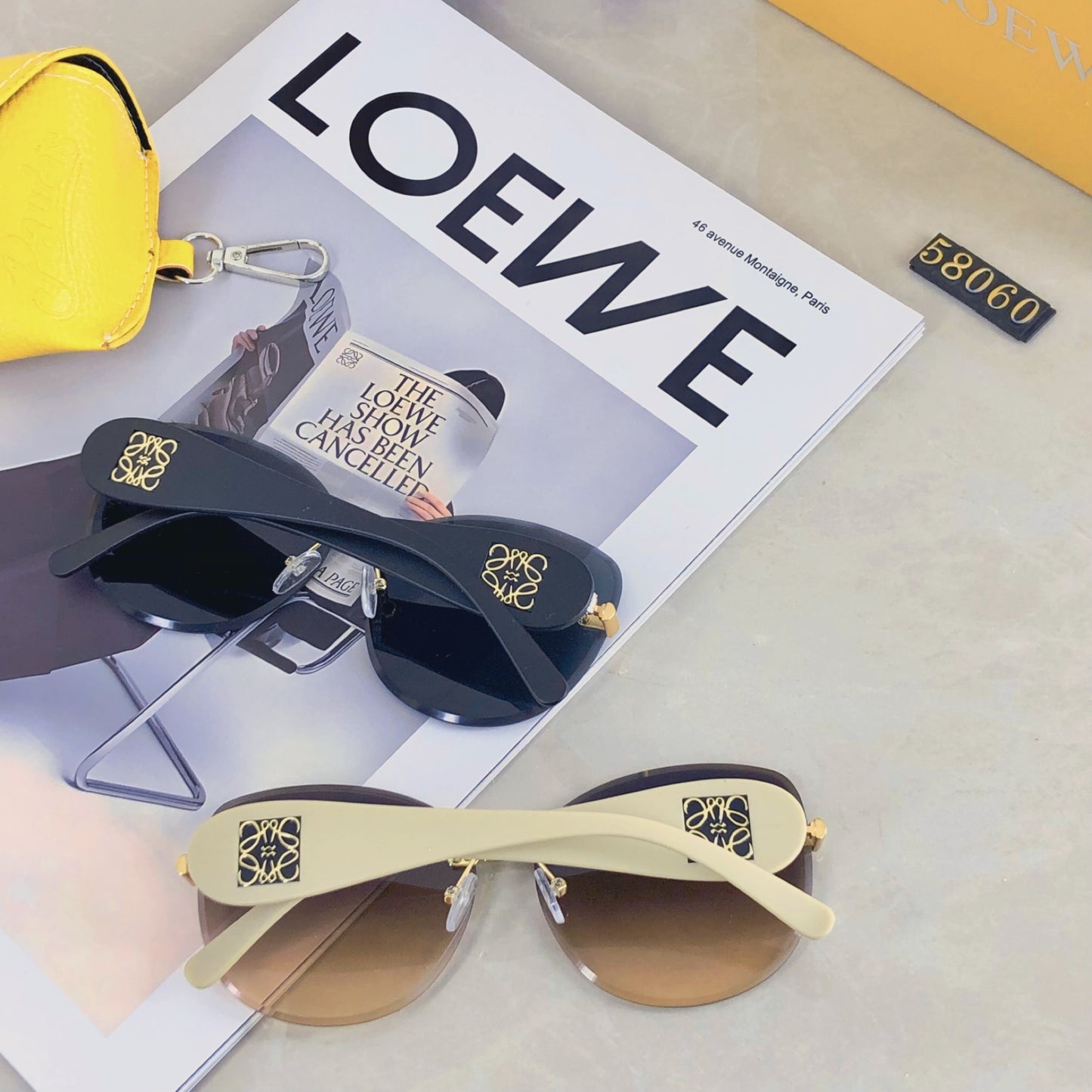 New Loewe premium brown cut sunglasses for female actors with elegant temperament, square UV resistant sunglasses, fashionable